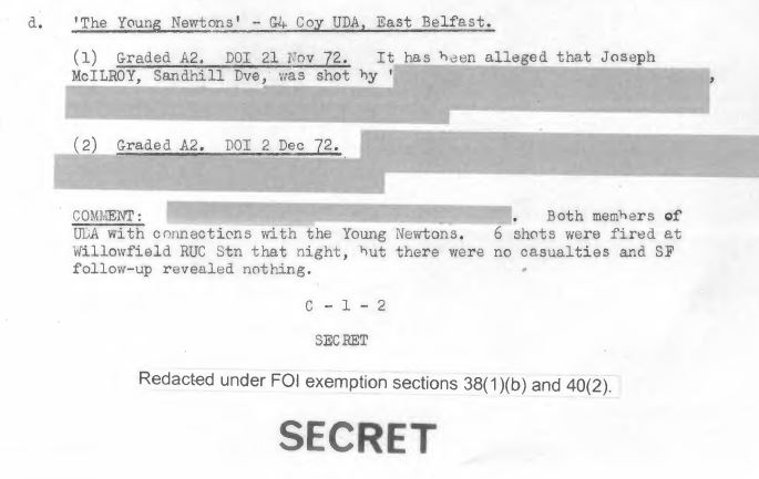 British Army Intelligence agents files 12 Dec 1972