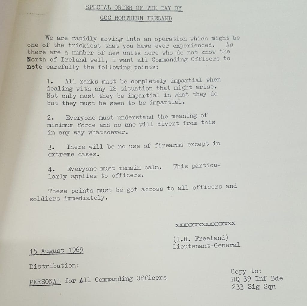 Special Order of the Day by Freeland 15th August 1969