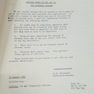 Special Order of the Day by Freeland 15th August 1969