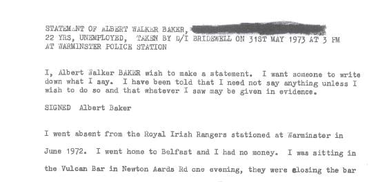 Albert Baker initial statement 1973