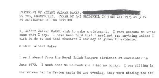 Albert Baker initial statement 1973