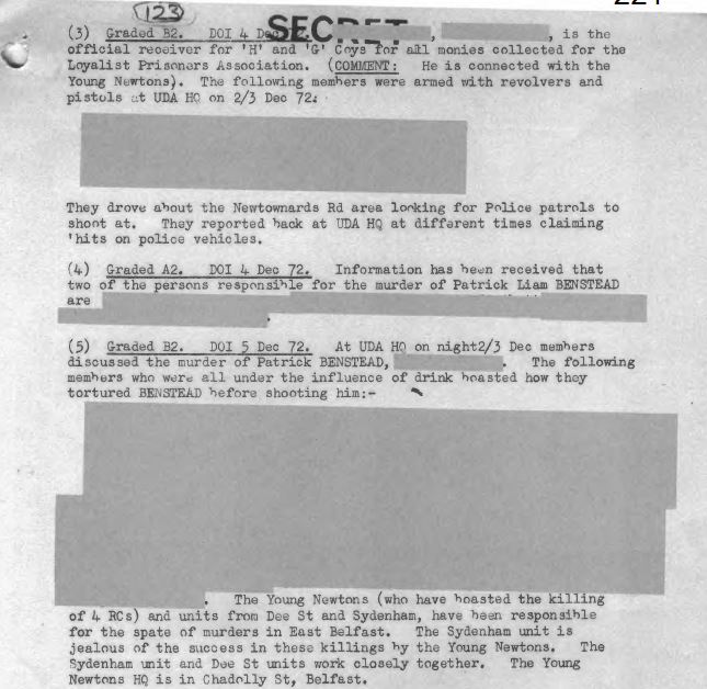 British Army Intelligence from its agents - INTSUM 12 Dec 1972