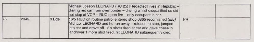 Headquarters Northern Ireland Operations Log 17th May 1973