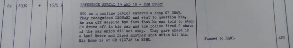 Michael Leonard Murder 39 Brigade Operations Log, May 1973 - NEW STORY
