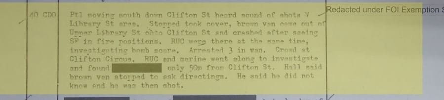 The shooting of Joseph Hall as reported in British military files.