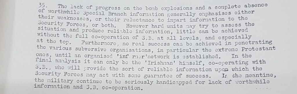 Weakness of RUC Special Branch or unwillingness to impart information penetrate loyalist groups
